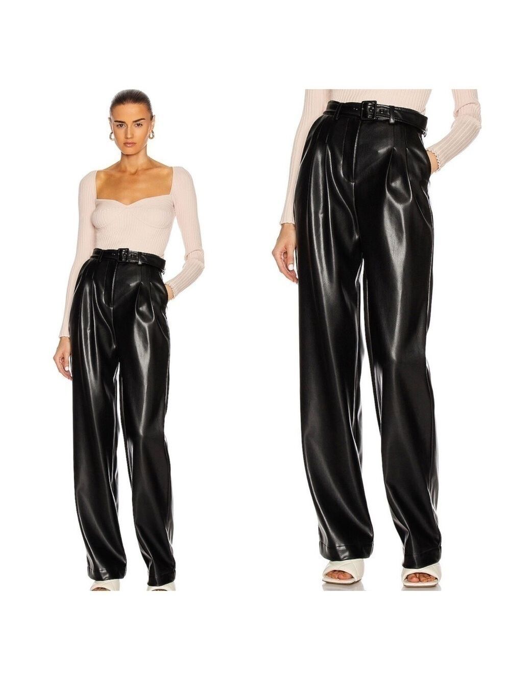 Jonathan Simkhai Delaney Vegan Faux Leather Wide Leg Pants in Black